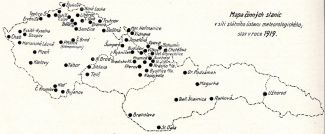 Mapa stanic Státního ústavu meteorologického z roku 1919