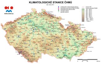 Mapa klimatologických stanic ČHMÚ v roce 2013