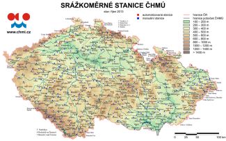 Mapa srážkoměrných stanic ČHMÚ v roce 2013